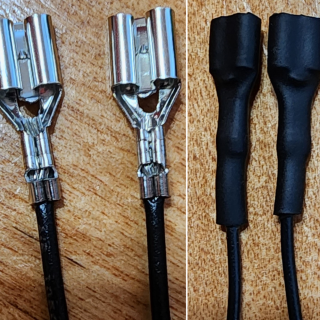 Add 6.3mm blade connectors with heatshrink added to harness for easy installation