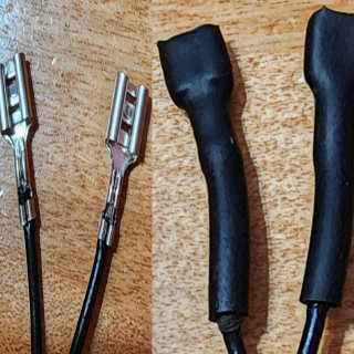 Add 4.8mm blade connectors with heatshrink added to harness for easy installation