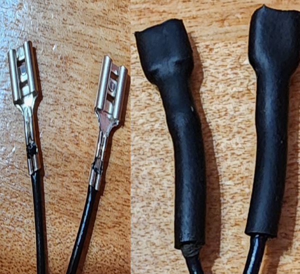 Add 4.8mm blade connectors with heatshrink added to harness for easy installation
